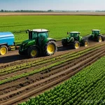 식품에서의 유전자 변형 기술 - **Prompt:** "A panoramic shot capturing a modern, sustainable farm in a challenging environment. On ...
