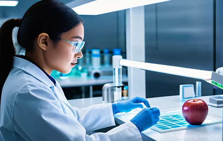 식품 공학에서의 전자코 응용 - **Prompt 1: High-Tech Food Analysis Lab**
"A clean, brightly lit modern laboratory setting. In t...