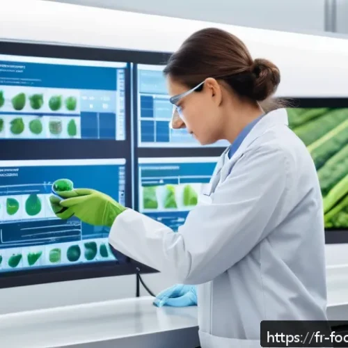 식품 분석 기법 - A modern agricultural cooperative laboratory scene featuring a scientist using a cutting-edge nanote...
