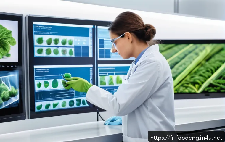 식품 분석 기법 - A modern agricultural cooperative laboratory scene featuring a scientist using a cutting-edge nanote...