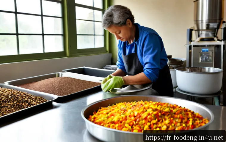 식품 가공 폐기물의 업사이클링 - Photorealistic French circular-food-economy scene in a clean artisan food workshop: a middle-aged wo...