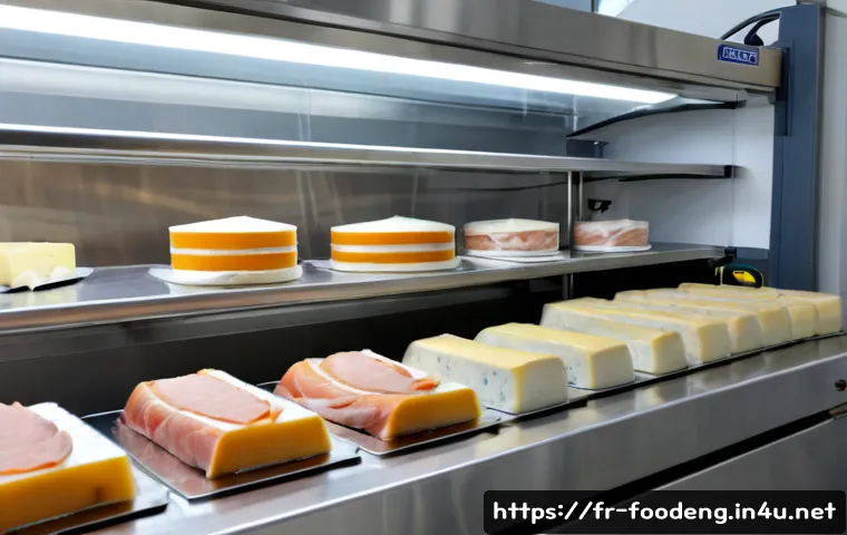 식품 포장재의 산소 차단 기술 - Photorealistic food packaging laboratory in France, close-up of a transparent multilayer barrier fil...